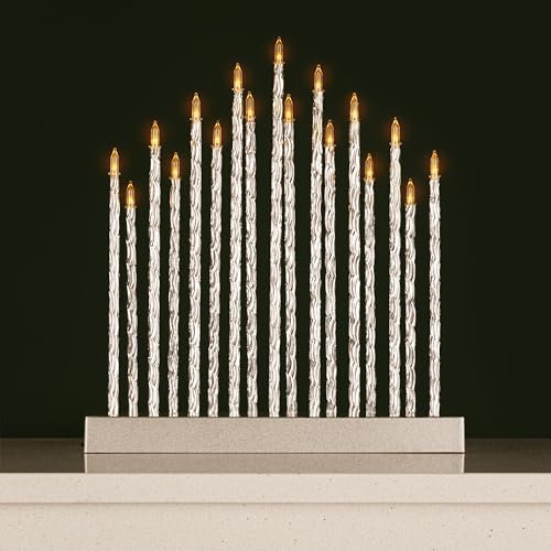 Marco Paul Silver Candle Bridge Christmas Decoration - Light Up LED Xmas Decor - Battery Operated Chirstmas Candles - Candlebridge for Window, Fireplace, or as Christmas Table Decorations