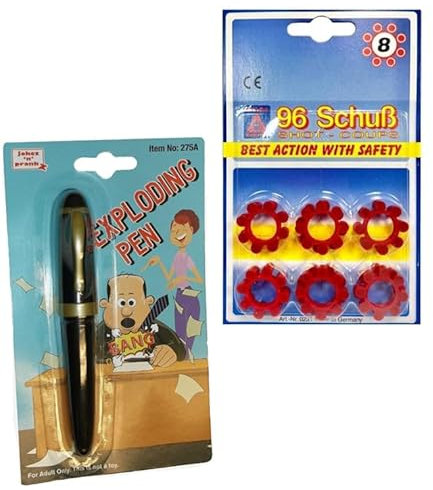 Exploding Pen & Caps Set Bang Toilet Seat Bathroom Surprise Fun Practical Jokes Pranks Shock Trick