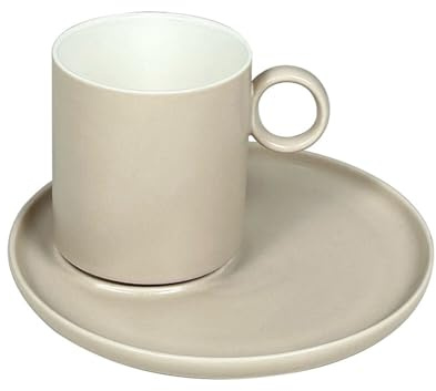 Elegante Kaffeetassen 12-teilig aus Porzellan mit Unterteller - 220 ml Taupe