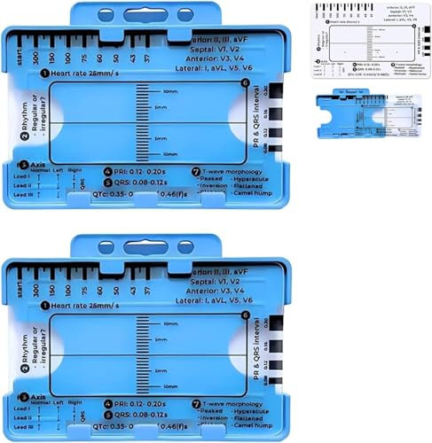 ECG 7 Step Ruler, ECG 7 Step Ruler for ECG/EKG Interpretation, ECG Ruler Plastic Ruler Measuring Tool, ECG Ruler Transparent, ECG Ruler Pocketcard, Easy-to-Carry ECG Ruler (2pcs (with box))