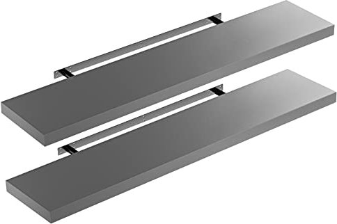 Casaria® 2X Wandregal Holz Grau Hängeregal mit Halterung 15kg Tragkraft Küche Wohnzimmer Flur Schweberegal Bücherregal Regalbrett Schwebend Matt 110cm