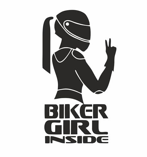 AMA SHOP Adesivo Prespaziato Biker Girl Inside colore nero |Divertente|adatto per casco auto moto |Decalcomania|Passione moto