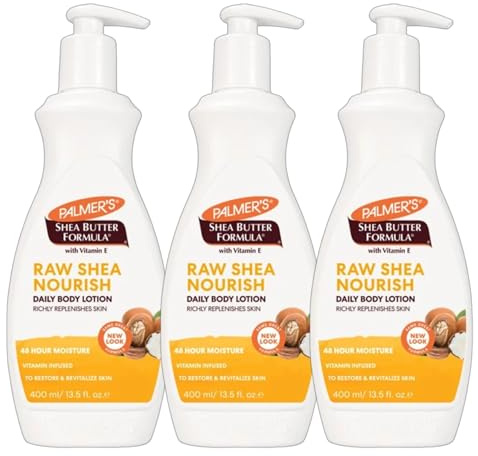 Palmer's Shea Butter Formula Raw Shea Nourish Daily Body Lotion, Richly Replenishes Skin, 48-Hour Moisture with Vitamin E, Pump Bottles 400ml, Pack of 3 | Click 'Customise Now' for Bulk Buy Options
