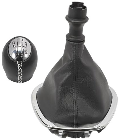 MangWany 6 Gang Schaltknauf mit Manschette für Trafic III 2014-2019 Vivaro B 2014-2019 Talento 2016-2020 Schaltgetriebe Leder Chrom weiße Nähte