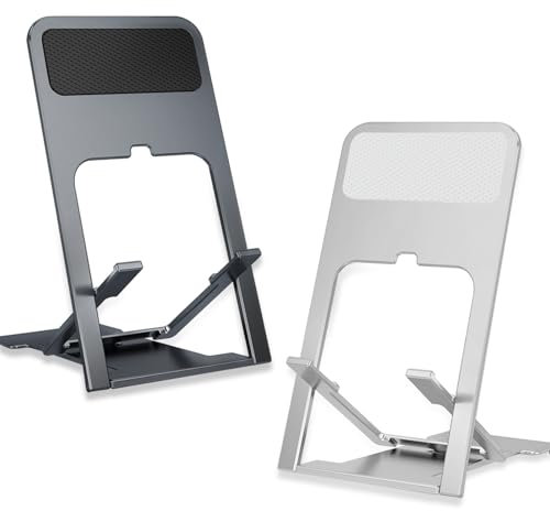 Handy Ständer Faltbarer Handyhalterung Tisch Tragbar Handy Halterung - Handy-Ständer aus ABS, Ständer Kompatibel mit iPhone 16 15 14 13 12 Pro Max Samsung S25 S24 S23 S22 (2 Stück, Silber+Grau)