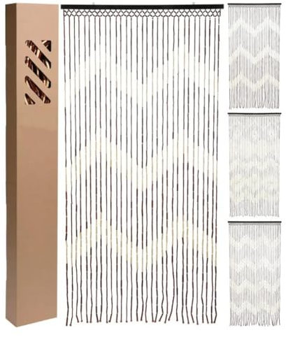 Carousel Home Natural Beaded Bamboo Door Curtain | Light & Dark Bamboo Bead Curtain for Doorways | Fly Screen & Privacy Curtain - 90x180cm ~ Design Varies