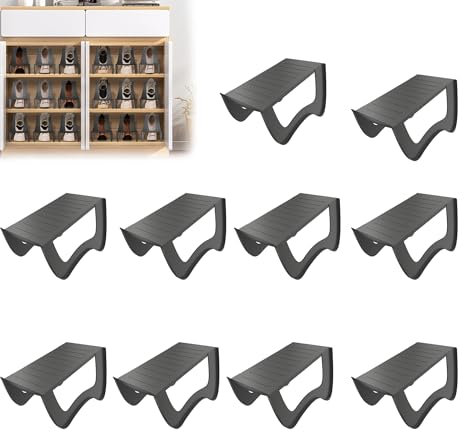 YRHome 10x rutschfest Schuhregale Schuhschlitze Organizer für Schrank Schuhhalter Stapelbar Schuhorganizer Doppelschicht Schuhe Aufbewahrung Schrank 25x14,5x14cm Schuhstapler Grau