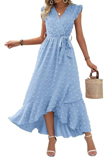 SCBFDI Robe Cocktail Femme Sexy Cintrée Ete Courte Devant Longue Derriere | Manches Volantes Bureau Estivale Chic Plage Robe
