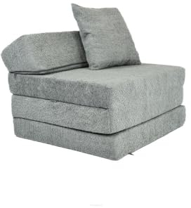 FORTISLINE - Klappmatratze 200x70x10cm mit Kopfteil & Kissen – Gästebett ausklappbar für Kinderzimmer & Camping Matratze – Faltmatratze tragbar – Faltbare Matratze aus Teddy-Stoff – Hellgrau