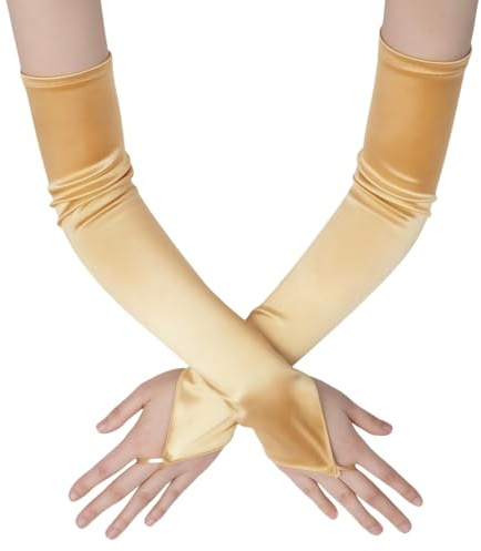 HSTWODE 1 Stück Handschuhe Damen 50 cm lang Stretch-Strickhandschuhe, lange Vintage, Damen-Opernhandschuhe,geeignet für Hochzeiten, Abende, Partys, Opernauff (Gold, Durchschnittliche Größe)