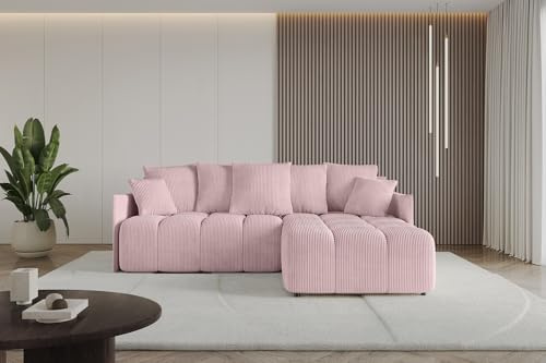 ALTDECOR Ecksofa mit Schlaffunktion und Bettkasten Corner Sofa Bett Eckcouch Couch L-Form Schlafcouch Ausziehbar Wohnlandschaft Schlafsofa Cauchsofa LONLI-L 251x189x68 Rosa