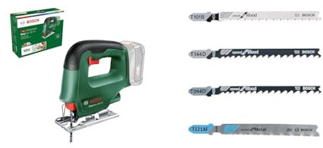 Bosch Home and Garden Cordless Jigsaw EasySaw 18V-70 (Without Battery, 18 Volt System, in Carton Packaging) + Tough Box Jigsaw Blade-Set with Single Lug Shank, Set of 40 Piece