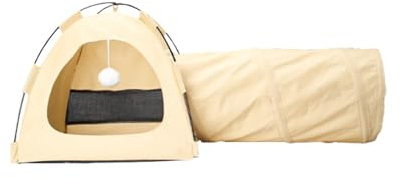 Baoblaze Katzenzelt, Versteck, Laufstall, große Kapazität, Spielhaus, Katzentunnel, tragbar, für Häschen, drinnen und draußen, kleine Tiere, Welpen, Schlafen, Beige