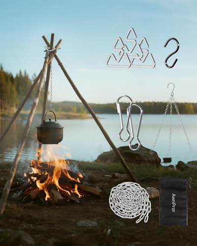 Campfire Tripod,Portable Triangle Grill Camping Tripod for Cooking Fire Pit Tripod Kit for Backpacking，Camping,Hiking,Fishing,wilderness Survival,Outdoor