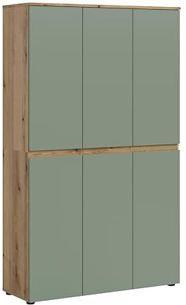 xonox.home - Universalschrank Scarpa 105x175x37cm in Front Smoke Green Korpus Evoke Oak - Mehrzweckschrank Schrank Hochschrank Haushaltsschrank