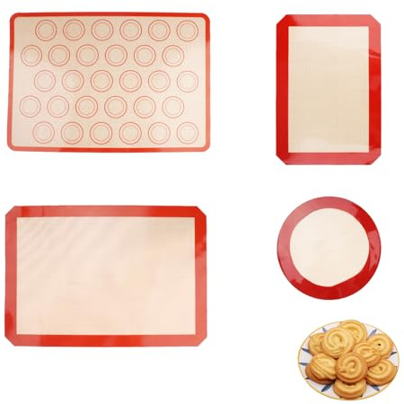 suaywo 4er Antihaft Silikon Backmatten Set für Fondant, Gebäck & Pizza. | Backmatte aus Silikon Wiederverwendbar Ausrollmatte BPA-Frei Teigmatte ideal für Brot Verwendet.