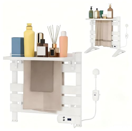 ARTETHYS Electric Towel Warmer Rail, Heated Towel Rail with Thermostat Freestanding with Removable Shelf, Electric Towel Radiator with 8-Hour Timer and LED Display for Bathrooms