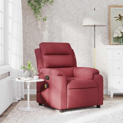 Owoxanthellate Fauteuil de massage en tissu bordeaux avec commande manuelle 75 x 92,5 x 100 cm, massage vibrant à 6 points, fonction inclinable manuellement jusqu'à 135 °, fauteuil TV confortable pour