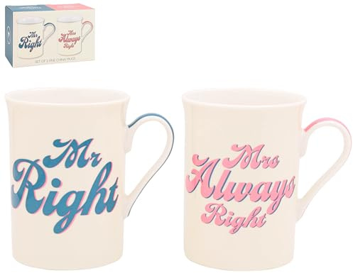 Lesser & Pavey His N Hers Mr Right & Mrs Always Right Mugs Set of 2x275ml | Coffee, Tea & Hot Drinks, Fine China, Daily Use, Practical Gift, Stacking Mugs, Kitchen Use, Perfect for Everyday, Reusable