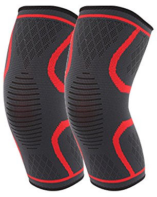 HomDSim 2 Pack - Compression Knee Pad Sleeve Fitness Running Cycling Knee Support Elastic Nylon Sport, Joint Pain Relief (Red, Small)