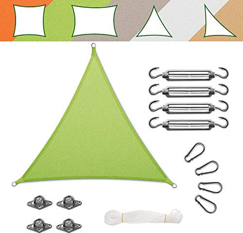 casa pura Voile d'Ombrage - Toile + Kit de Fixation Inclus | Toile Ombrage Imperméable | Voile Résistante Pluie/UV, Protection Solaire Durable - Lavable en Machine (Vert, 3 x 3 x 3 m + Accroche)