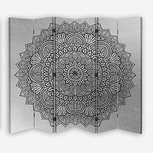 Raumteiler Trennwand Mandala Paravent beidseitig 6-teilig Silber 216x175 cm