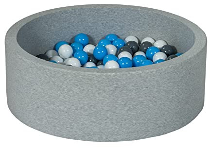 Velinda Piscine à balles pour Enfant, Aire de Jeu + 200 balles (Couleurs des balles: Blanc, Gris, Bleu Clair)