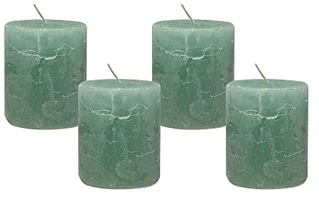 4 Rustic Stumpenkerzen Premium Kerze Mintgrün 7x8cm - 40 Std Brenndauer