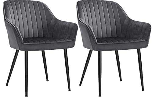 SONGMICS Esszimmerstuhl, 2er Set, Küchenstuhl, Sessel, Samt, Polsterstuhl mit Armlehnen, Loungesessel, bis 120 kg belastbar, Metallbeine, für Esszimmer, Küche, grau-tintenschwarz LDC087G02