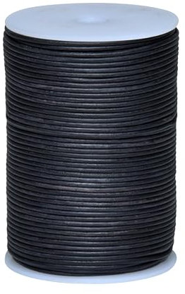 Cords Essentials Round Genuine Leather String Cord, Rope for Jewelry Making, Necklaces, Bracelets, Kumihimo Braiding, Wraps, Crafts and Hobby Projects (Matte Black, 2.0 MM)