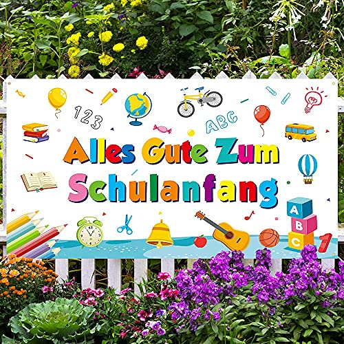 Bluelves Einschulung Girlande Banner Deko, Weiß, 180 cm x 115 cm, Schulanfang Deko für Kinder Mädchen Jungen