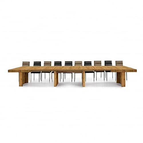 Mar.c.a. Design, Mesa Comedor Extensible, Mesa Comedor Madera, Color Roble - Mesa Cocina Extensible 160x90x76 + Extensiones Latales con Abertura 410x90 - Mesa Salon y Cocina Clásica - Made in Italy