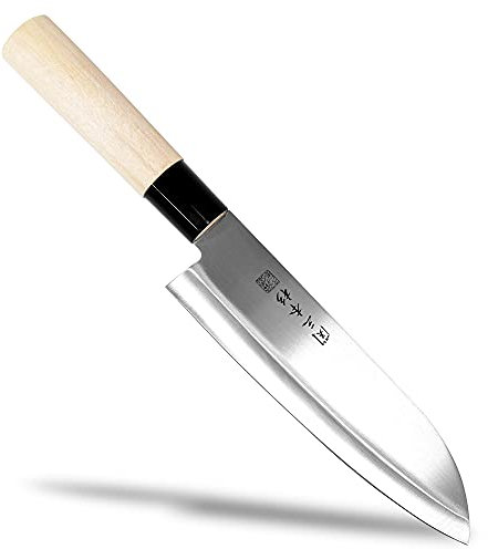 Seki Japan - Cuchillo de cocina japonés SEKI SANBONSUGI Utility Chef, cuchillo Santoku de acero inoxidable 420J2, mango de madera, 165 mm