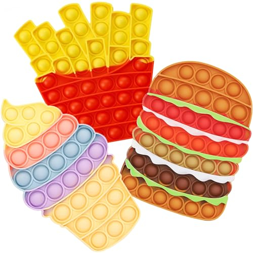 3PCS Fidget Toys Kinderspielzeug Fidget Poppers Push Bubble Sensory Toy Silikon Popping Spielzeug Stress Relief Weihnachten Geburtstag Geschenk für Kinder Jugendliche Erwachsene (Hamburger Pommes EIS)