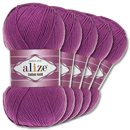 Wohnkult Alize 5 x 100 g Cotton Gold Premium Wolle| 39 Farben Sommerwolle Garn Stricken Amigurumi (122 | Pflaume)