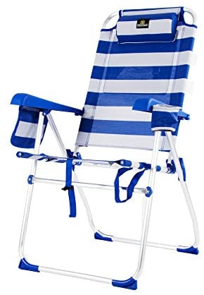 CREVICOSTA QUALITY MARK MARCAS DE CALIDAD - Palmera 2081-3 - Silla de Playa Plegable con reposabrazos y 8 Posiciones. Azul Alum.22MM TEXTILINE 2X1 (Marinera)