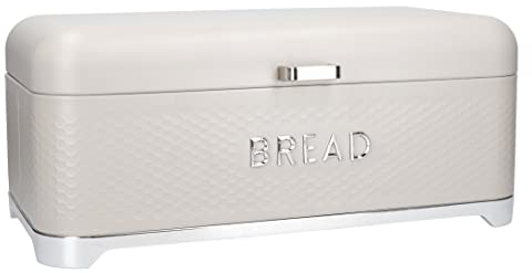 KitchenCraft Lovello Textured Large Bread Bin with Lid, Ventilated Design, 41.5 x 20 x 18cm – Latte Cream, Off-white