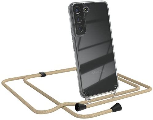 EAZY CASE Handykette kompatibel mit Samsung Galaxy S22 5G Handyhülle mit Umhängeband, Handykordel mit Schutzhülle, Silikonhülle, Hülle, Stylische Kette für Smartphone, Taupe - Clips Schwarz