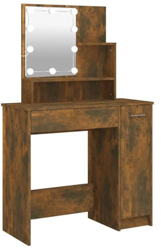 vidaXL Schminktisch mit LED Stauraum Frisiertisch Kommode Frisierkommode Kosmetiktisch Spiegel Beleuchtung Schlafzimmer Räuchereiche 86,5x35x136cm