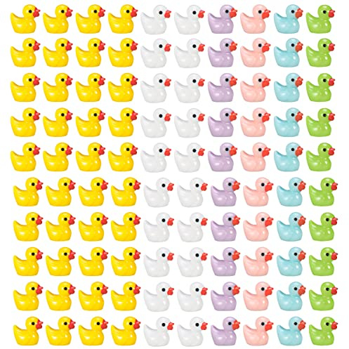 Firtink 100 Stück Mini-Enten-Figuren aus Kunstharz, niedliche kleine Enten aus Kunstharz, Miniaturen, Feengarten, Aquarium, Puppenhaus, Landschaftsdekorationen, Mini-Stuff Figuren für Heimdekoration