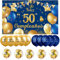 (1+15) Decoración para Cumpleaños 50 Escrita en Español 1 Pancarta Feliz Cumpleños 50 Decoración 50 Años Azul Oro Happy Bithday Fondo Cartel con15 Globos para Cumpleaños Adornos Kit para Cumpleaños