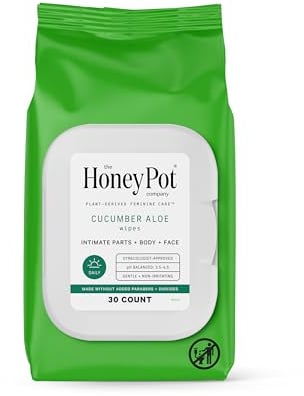 The Honey Pot Company - Feminine Wipes - Daily PH Balancing and Sulfate Free Feminine Products for Parts, Body, or Face - Cucumber Aloe 30 ct.