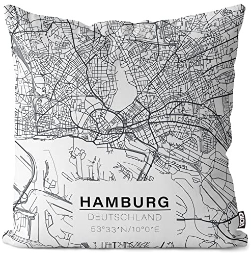 VOID Hamburg Karte Kissenbezug Kissenhülle Sofakissen Kissen Deko Outdoor-Kissen Dekokissen, Kissen Größe:50 x 50 cm