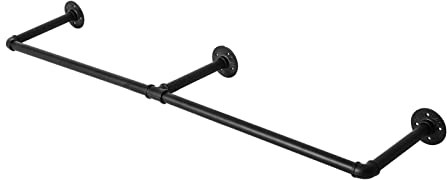 Dhouse Industrierohr Kleiderstange zur Wandmontage 200cm Kleiderständer für Die Wand Schwarz Abnehmbare Kleiderständer Bis 40 kg belastbar für Garderobe Flur Wohnzimmer Schlafzimmer
