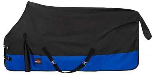 Start Outdoordecke Pferd 600D Ripstop – wasserdichte & atmungsaktive Regendecke Winterdecke 0 g mit Polarfleece – Schutz & Wärme für Ihr Pferd (Schwarz/Kobaltblau, 135cm (0g/m² Polarfleecefutter))