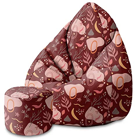 DreamRoots Sitzsack Erwachsene 80x80x120, Abstract Nature | Bean Bag mit Lehne, Hocker & Bezug, 80x80x120 & 70x70x105 cm, Sitzkissen Boden, Bubibag, geometrische Designs