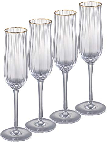 NMNMNM Champagne Flutes Golden Rim Tulip Champagne Flutes, Elegant Glassware and Goblet, 3.95 Ounces Of 4 Pcs, Suitable for Wedding Anniversary. Champagne Glasses