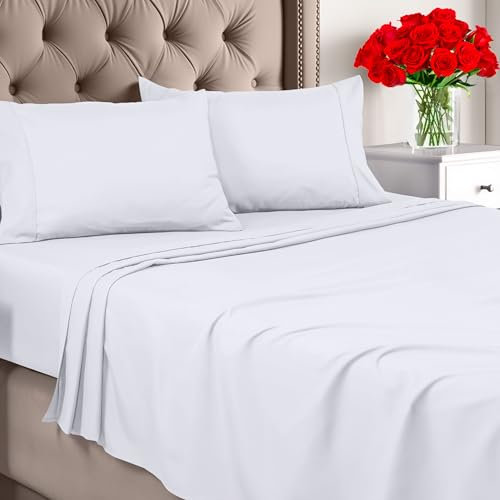 Utopia Bedding Bettwäsche-Set für King-Size-Bett, gebürstete Mikrofaser, weiche Bettlaken für King-Size-Bett, luxuriöses Bettlaken mit Spannbetttuch, Bettlaken und 2 Kissenbezügen, tiefe Tasche (Weiß)