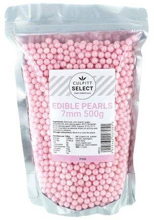 Culpitt Select Edible Pearls | Pink 7mm Beads, Cake Sprinkle Decorations For Cakes, Cupcakes, Cookies, Ice Cream, and Desserts | 500g