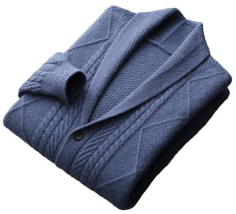Dninmim Suéteres de cachemira para hombre, cárdigan con solapa, sueltos, de negocios, gruesos, chaqueta de punto, azul, XXXL